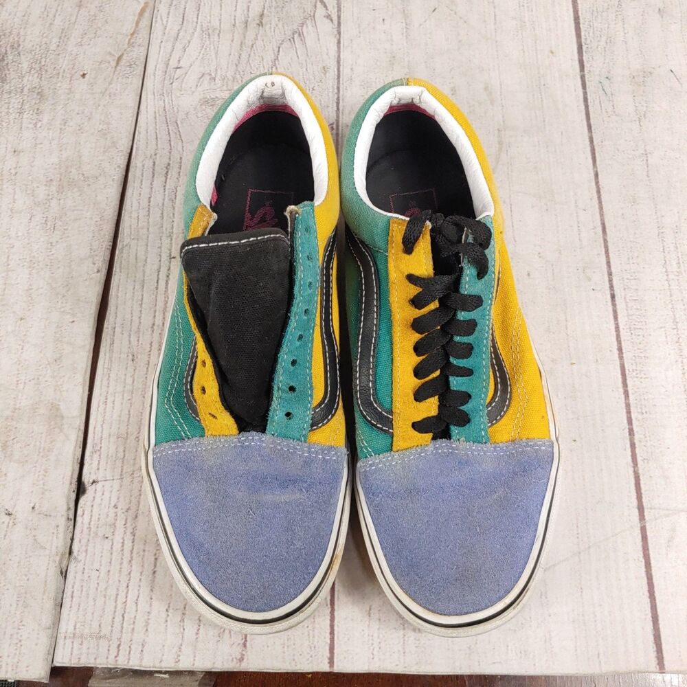 Vans Men 7 Women 8.5 - Classic Old Skool Shoes - Mix n Match Yellow Green Suede - Picture 12 of 14